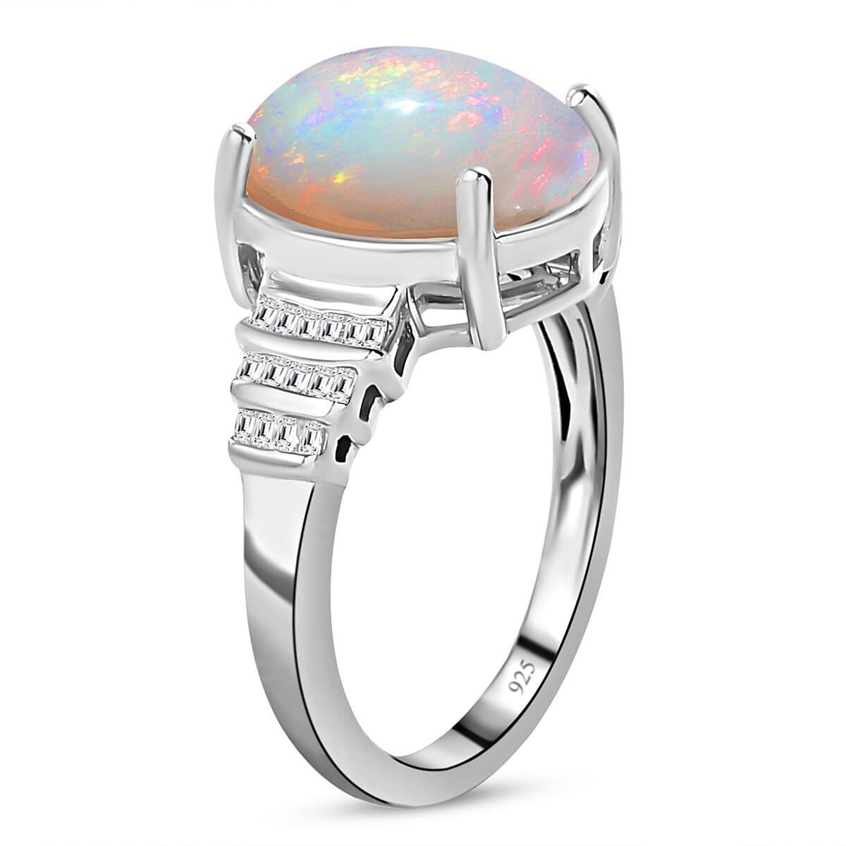 Ethiopian Welo Opal and Diamond Ring in Platinum Overlay Sterling Silver 2.80 Ct.