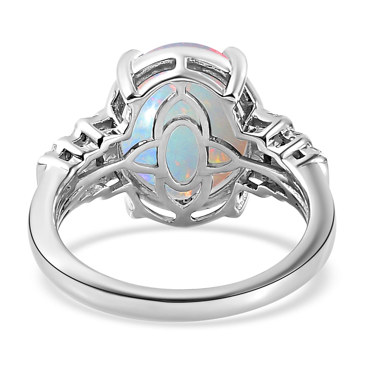 Ethiopian Welo Opal and Diamond Ring in Platinum Overlay Sterling Silver 2.80 Ct.