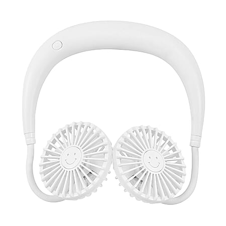Rechargeable Neck Fan with Light - White