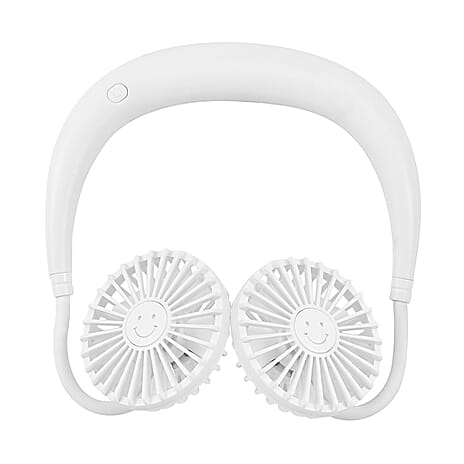 Rechargeable Neck Fan with Light - White