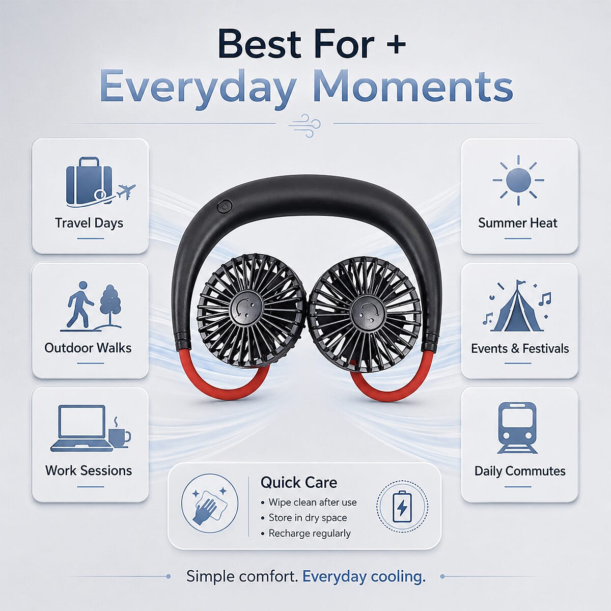 Rechargeable Neck Fan with Light - Black