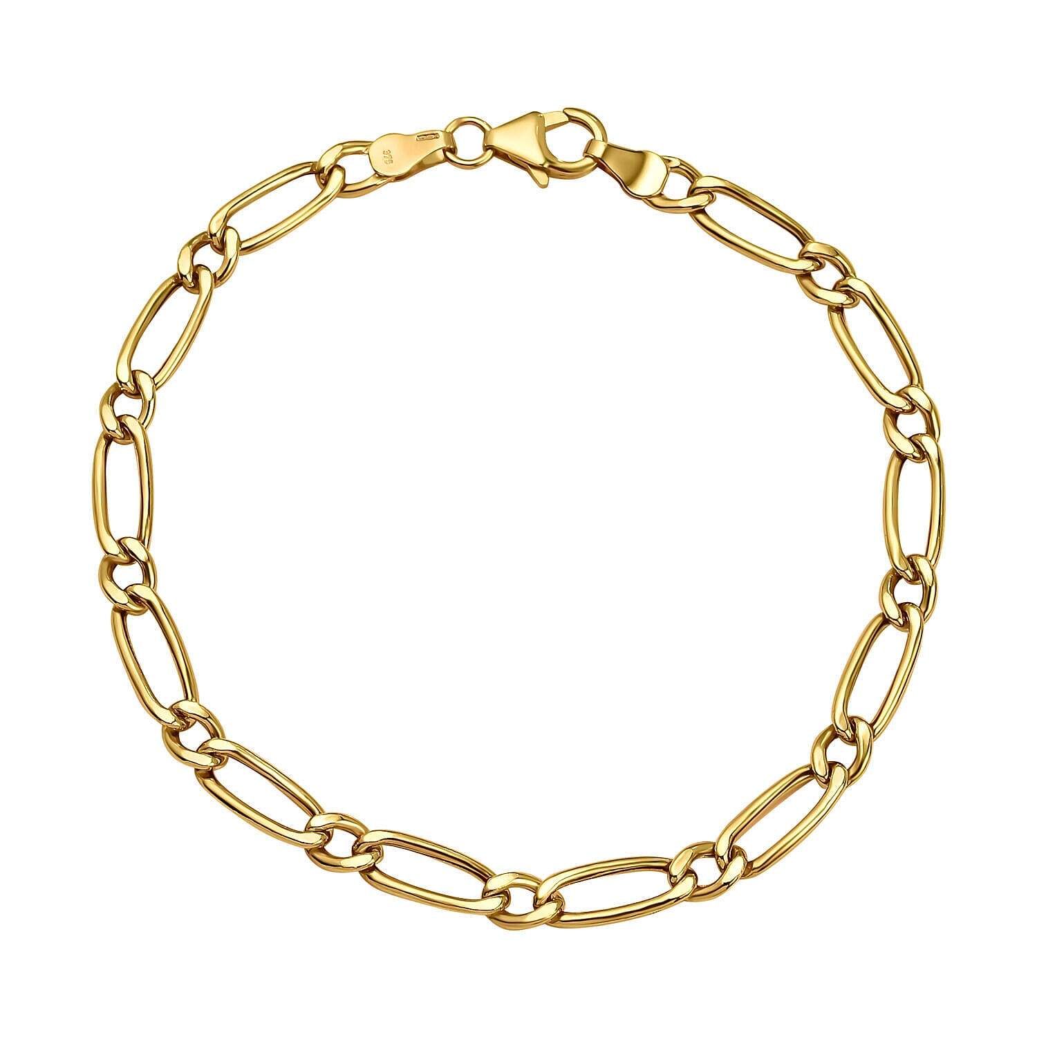 9K Yellow Gold Figaro Bracelet (Size - 7.5) With Lobster Clasp, Gold Wt. 3.20 Gms