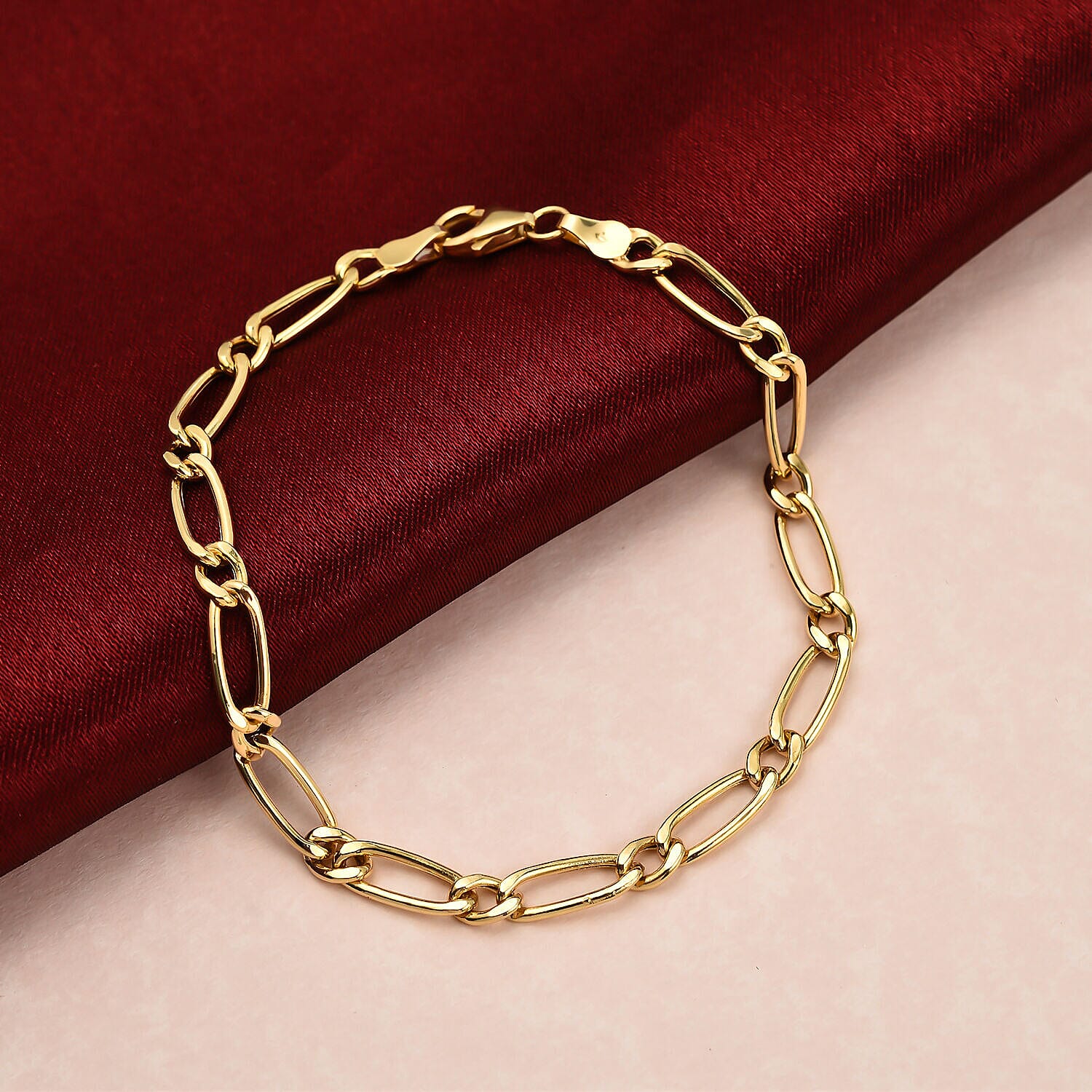 9K Yellow Gold Figaro Bracelet (Size - 7.5) With Lobster Clasp, Gold Wt. 3.20 Gms