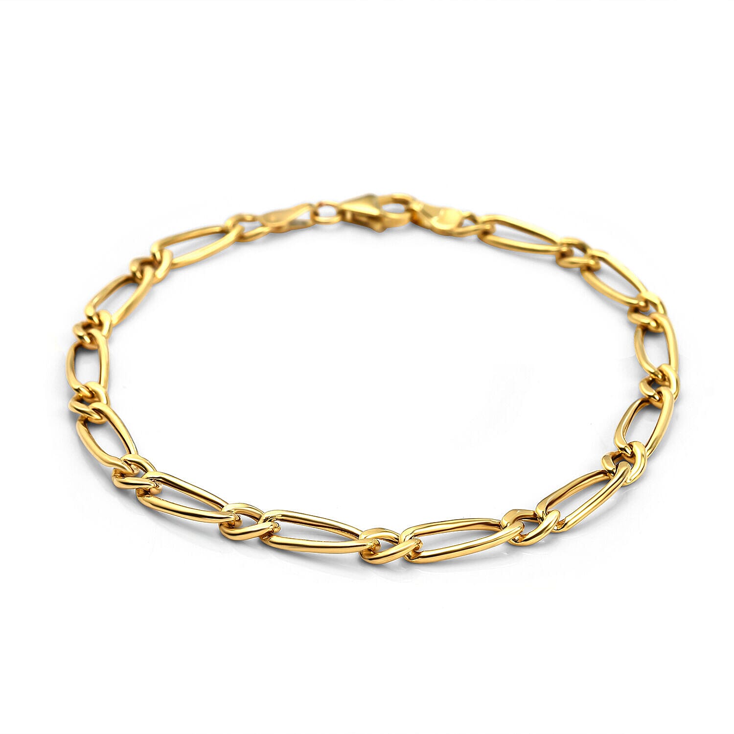 9K Yellow Gold Figaro Bracelet (Size - 7.5) With Lobster Clasp, Gold Wt. 3.20 Gms