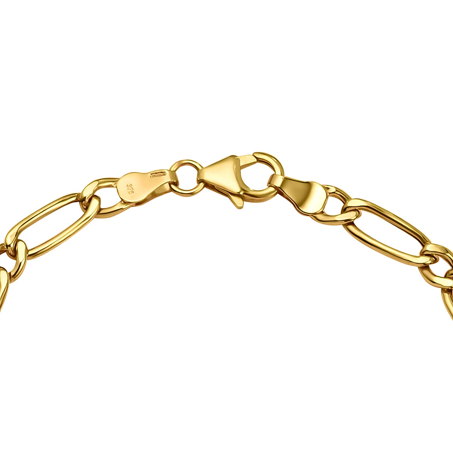 9K Yellow Gold Figaro Bracelet (Size - 7.5) With Lobster Clasp, Gold Wt. 3.20 Gms