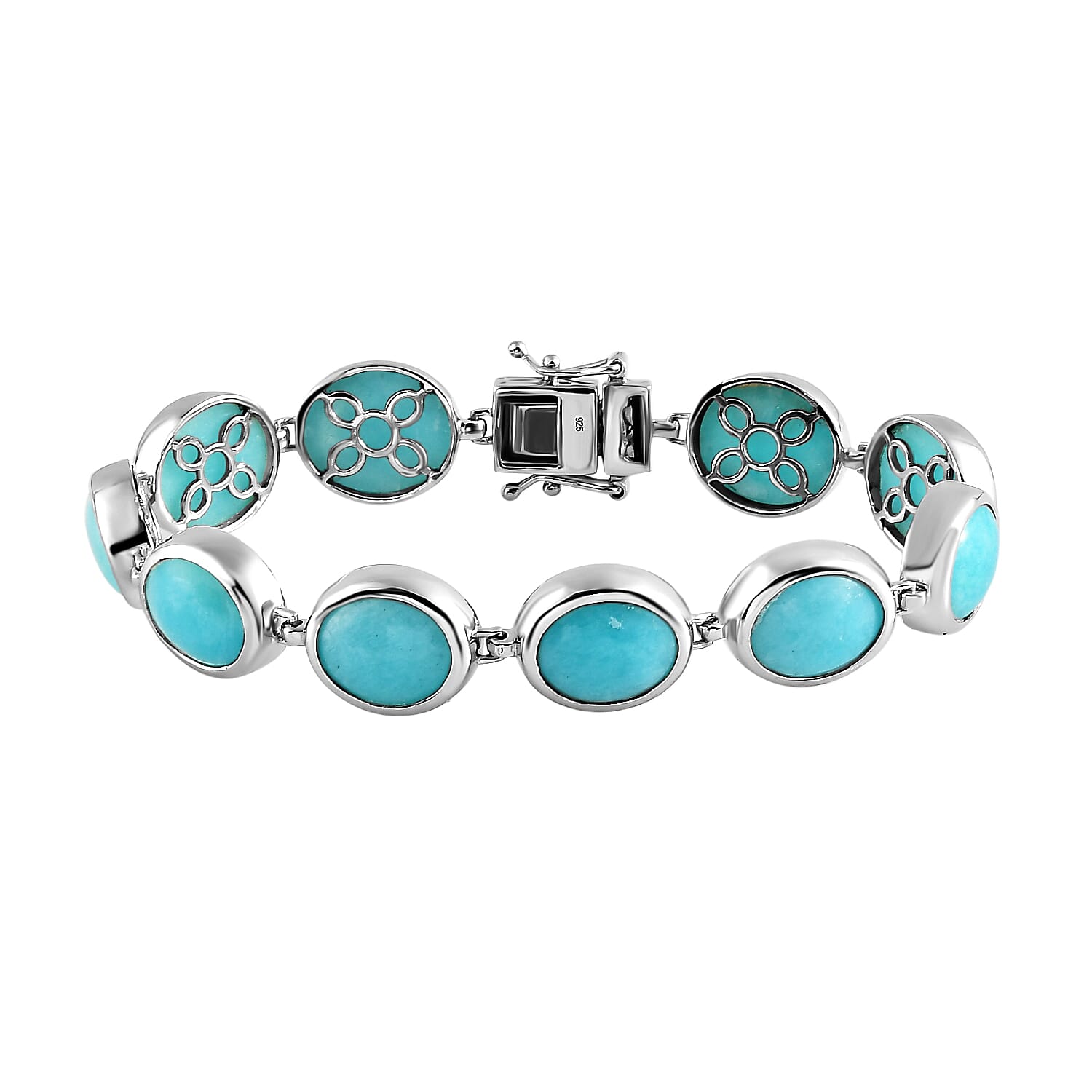 Collectors Edition - AAA Brazilian Amazonite Bracelet (Size - 7.5) in Platinum Overlay Sterling Silver 46.18 Ct, Silver Wt. 16.00 Gms
