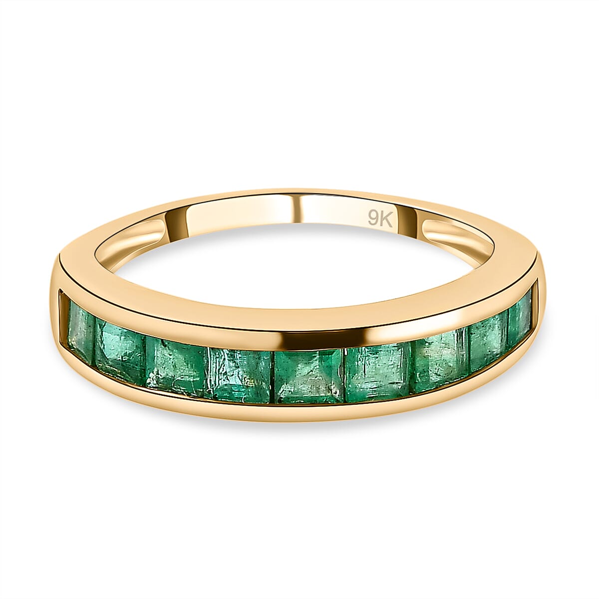 9K Yellow Gold Boyaca Colombian Emerald Half Eternity Ring 1.27 Ct.