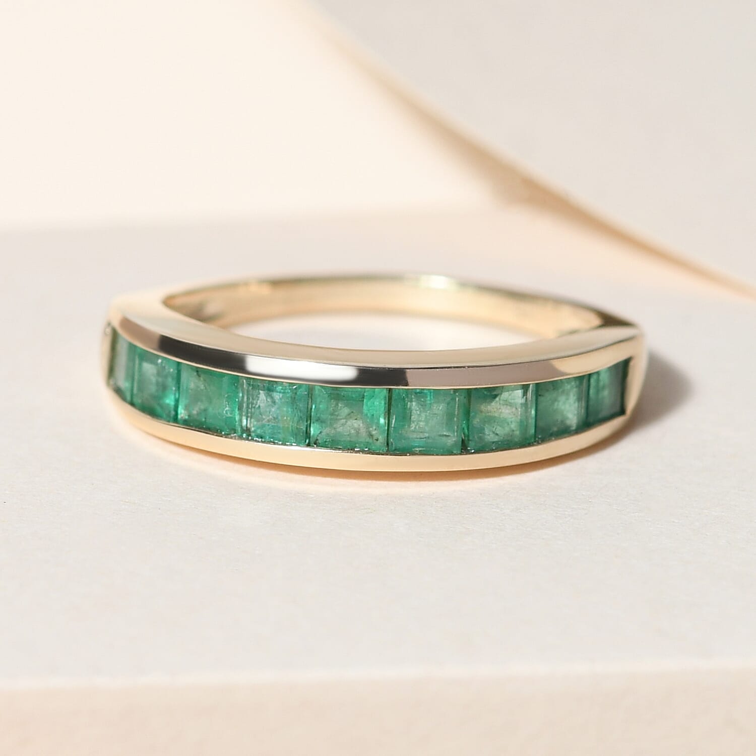 9K Yellow Gold Boyaca Colombian Emerald Half Eternity Ring 1.27 Ct.