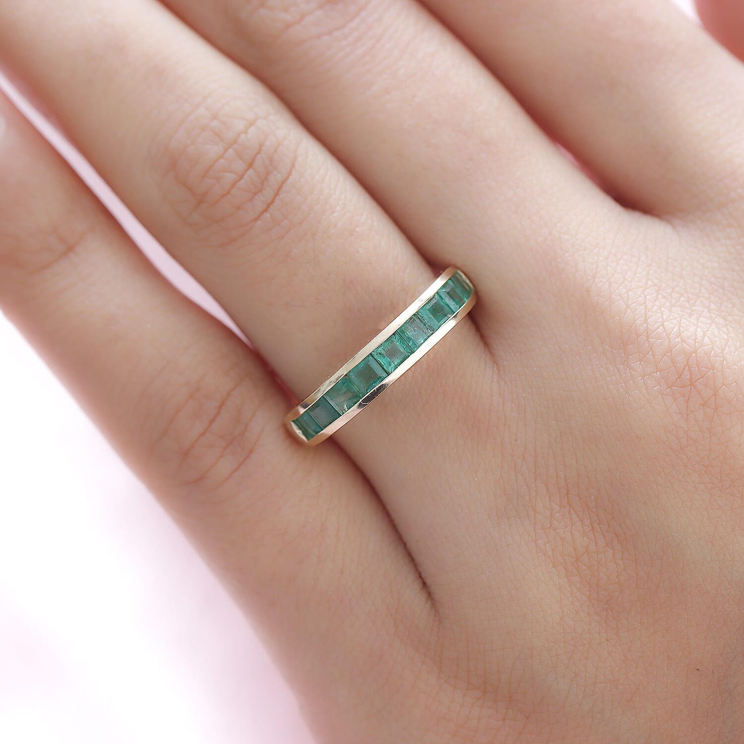 9K Yellow Gold Boyaca Colombian Emerald Half Eternity Ring 1.27 Ct.