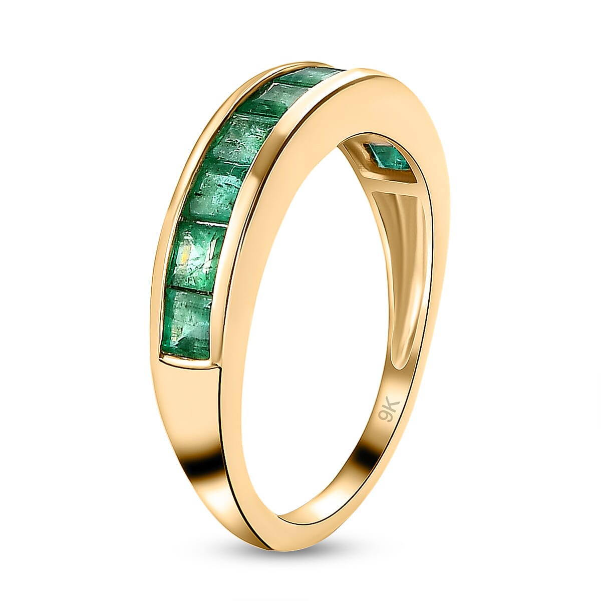 9K Yellow Gold Boyaca Colombian Emerald Half Eternity Ring 1.27 Ct.