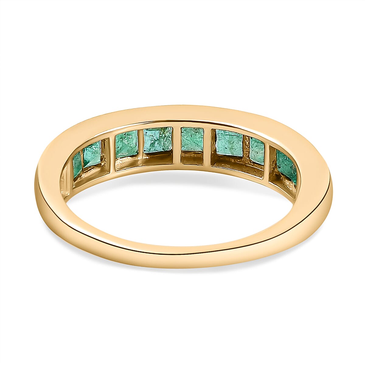 9K Yellow Gold Boyaca Colombian Emerald Half Eternity Ring 1.27 Ct.