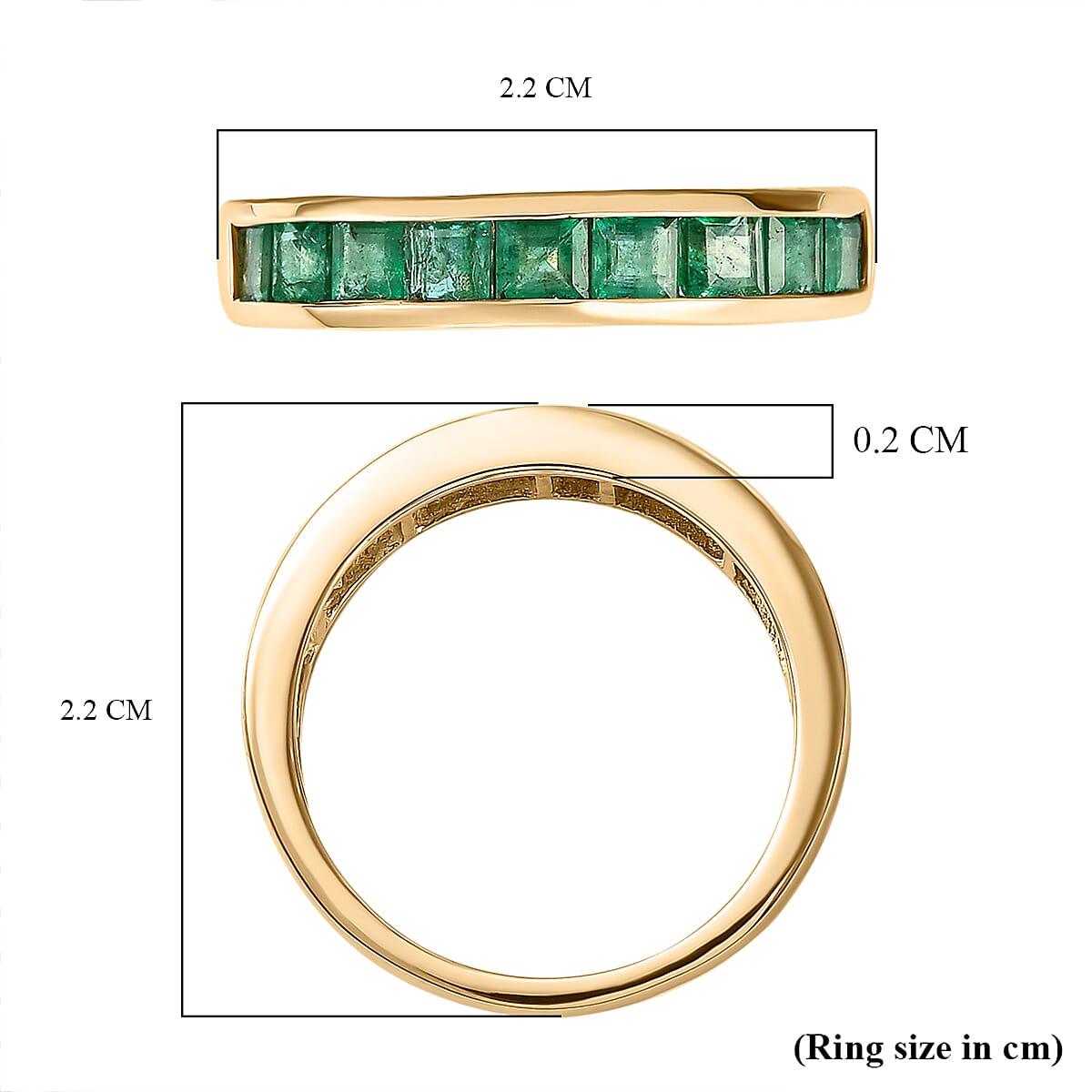 9K Yellow Gold Boyaca Colombian Emerald Half Eternity Ring 1.27 Ct.