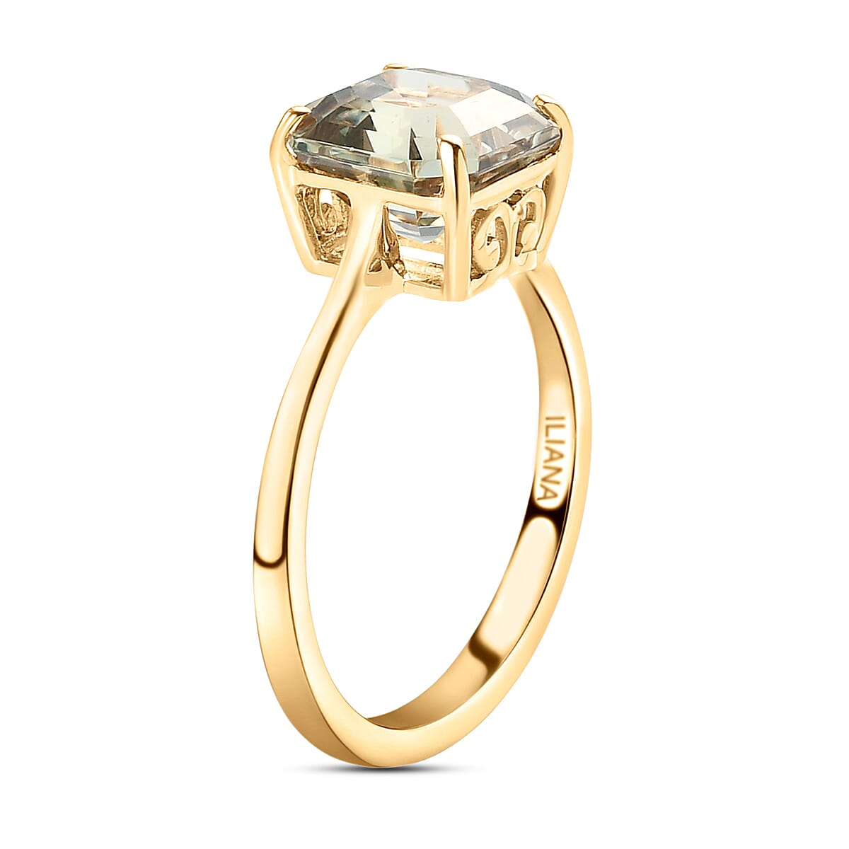 ILIANA 18K Yellow Gold AAA Turkizite (Asscher Cut) Solitaire Ring 3.00 Ct.