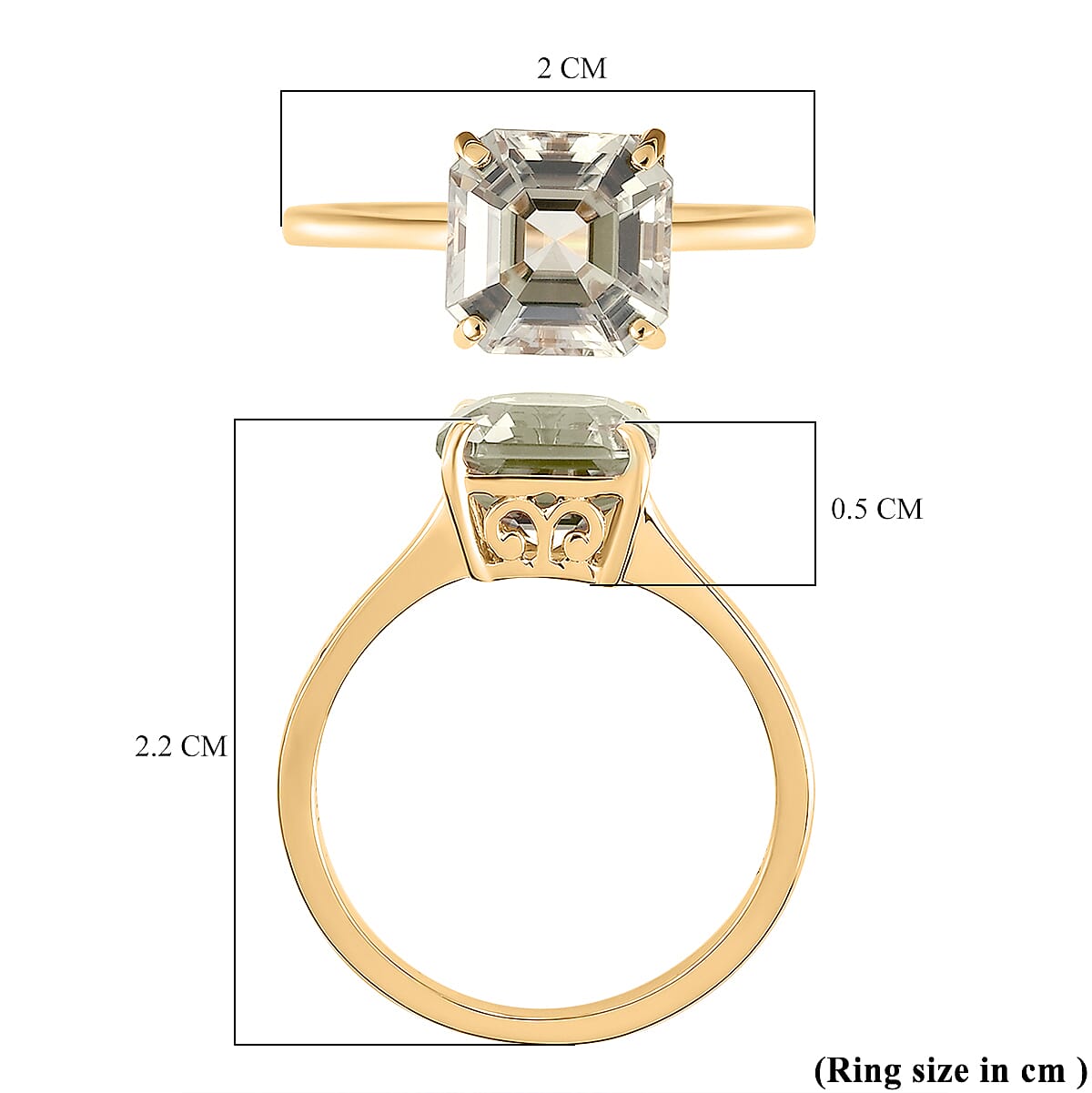 ILIANA 18K Yellow Gold AAA Turkizite (Asscher Cut) Solitaire Ring 3.00 Ct.