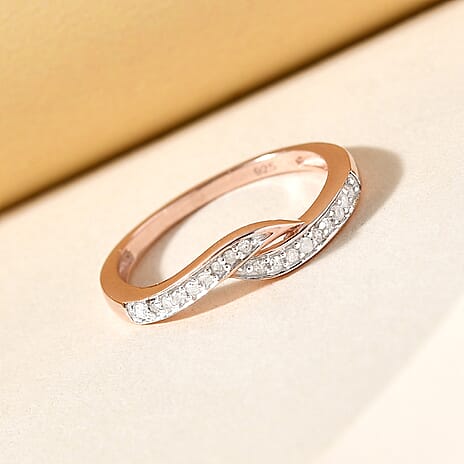 Diamond Ring in 18K Vermeil Rose Gold Plated Sterling Silver 0.102 Ct