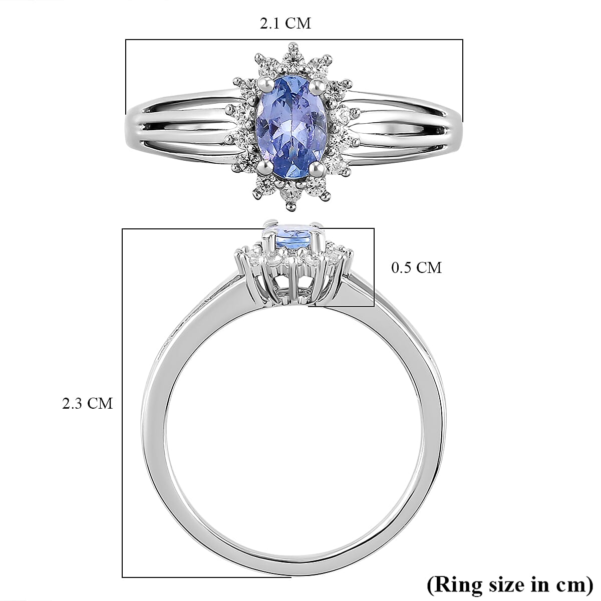 Premium Tanzanite and Natural Cambodian Zircon Ring in Sterling Silver