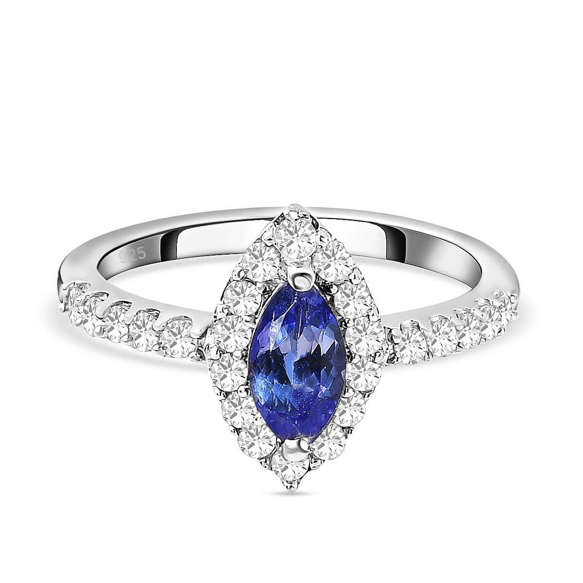 Tanzanite and Natural Zircon Ring in Platinum Overlay Sterling Silver 1.13 Ct.