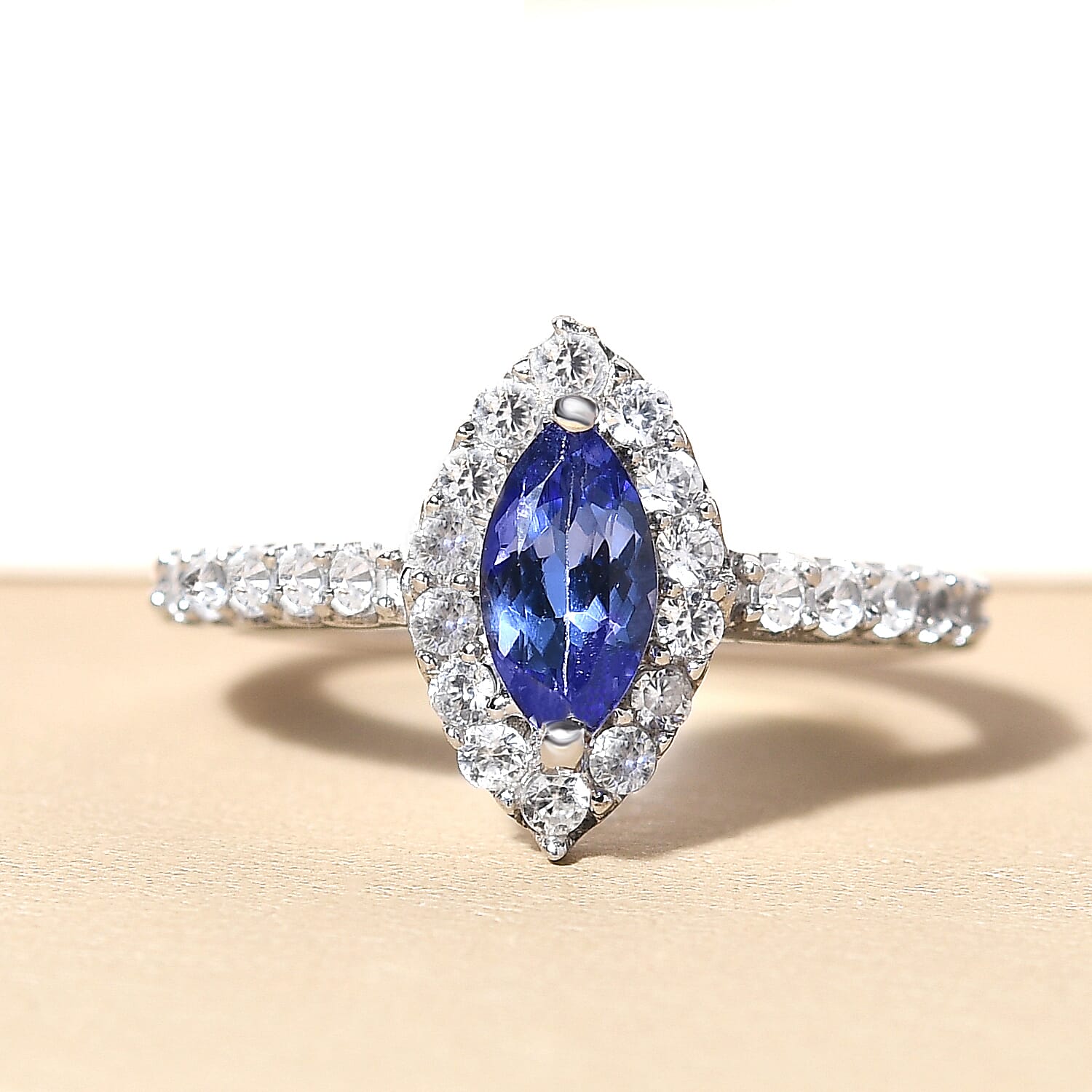 Tanzanite and Natural Zircon Ring in Platinum Overlay Sterling Silver 1.13 Ct.