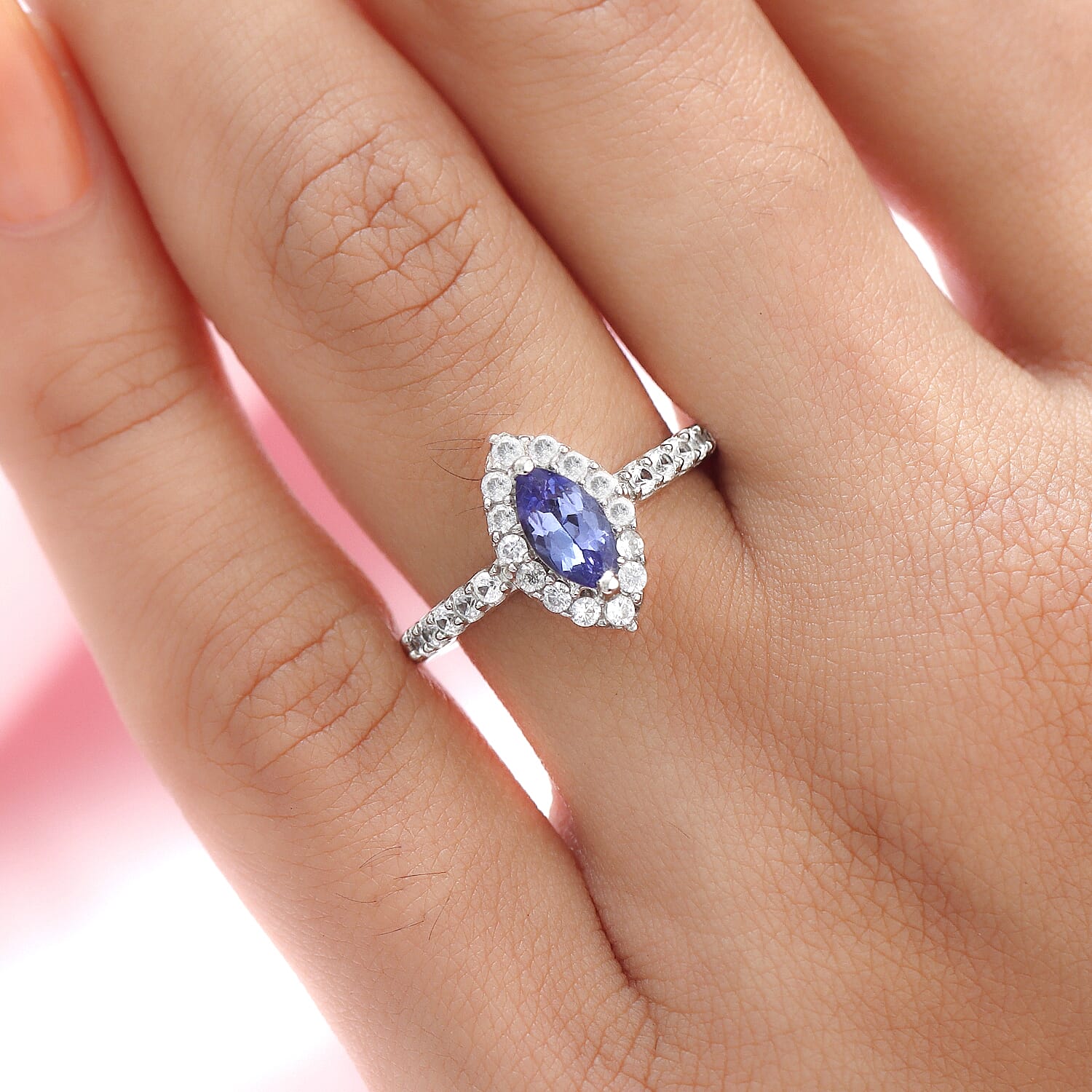 Tanzanite and Natural Zircon Ring in Platinum Overlay Sterling Silver 1.13 Ct.