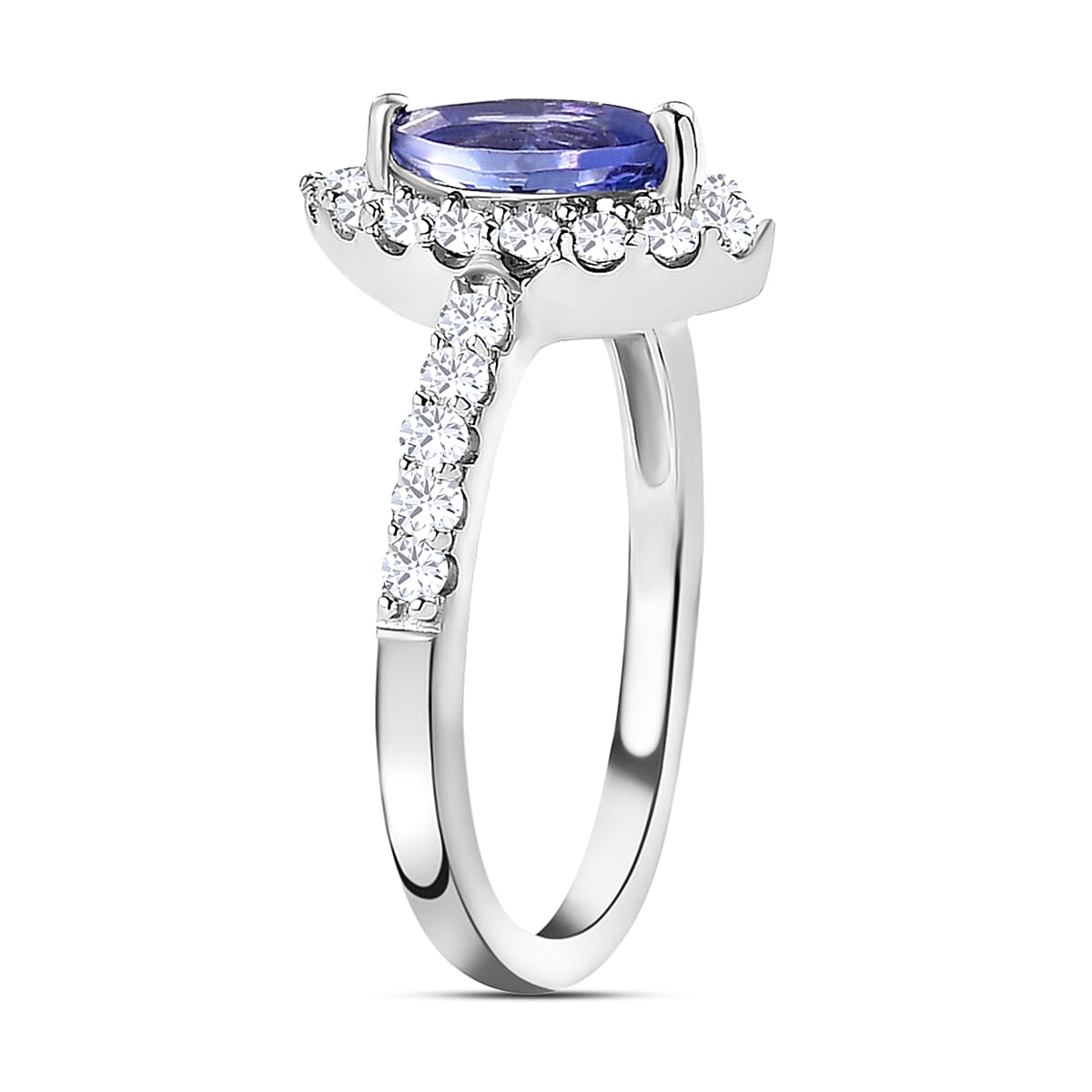 Tanzanite and Natural Zircon Ring in Platinum Overlay Sterling Silver 1.13 Ct.