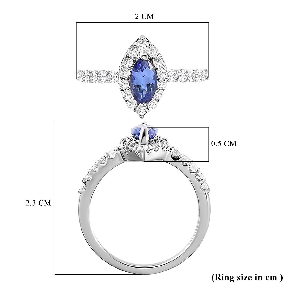 Tanzanite and Natural Zircon Ring in Platinum Overlay Sterling Silver 1.13 Ct.