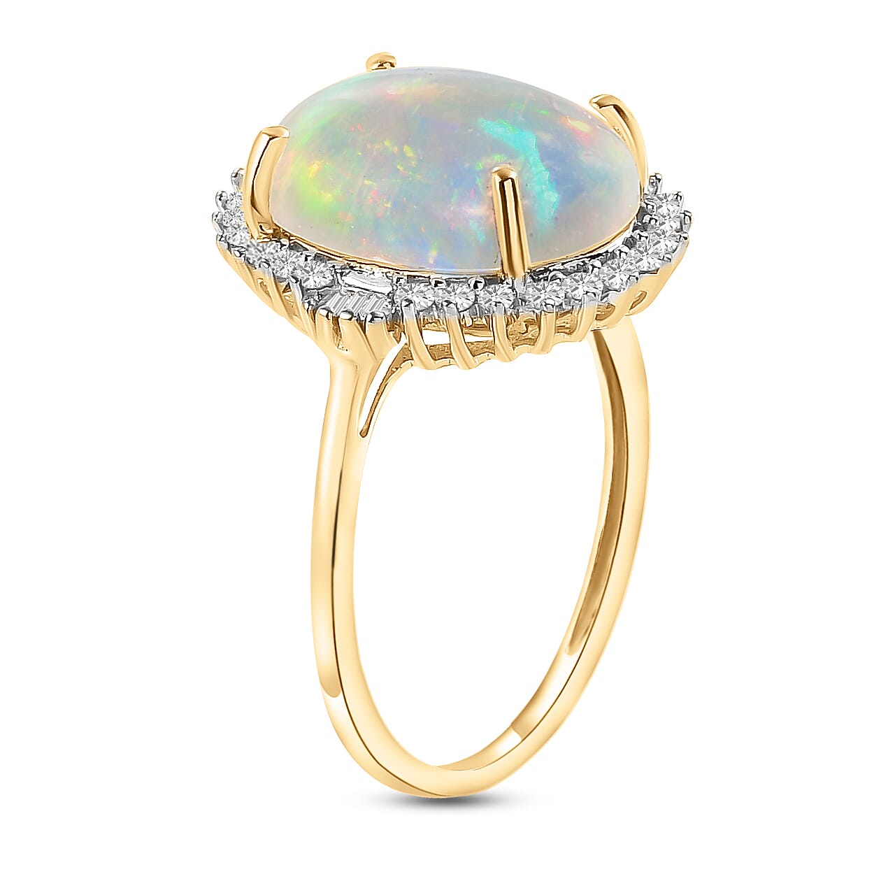 9K Yellow Gold AAA Ethiopian Welo Opal and Diamond Ring 4.20 Ct.