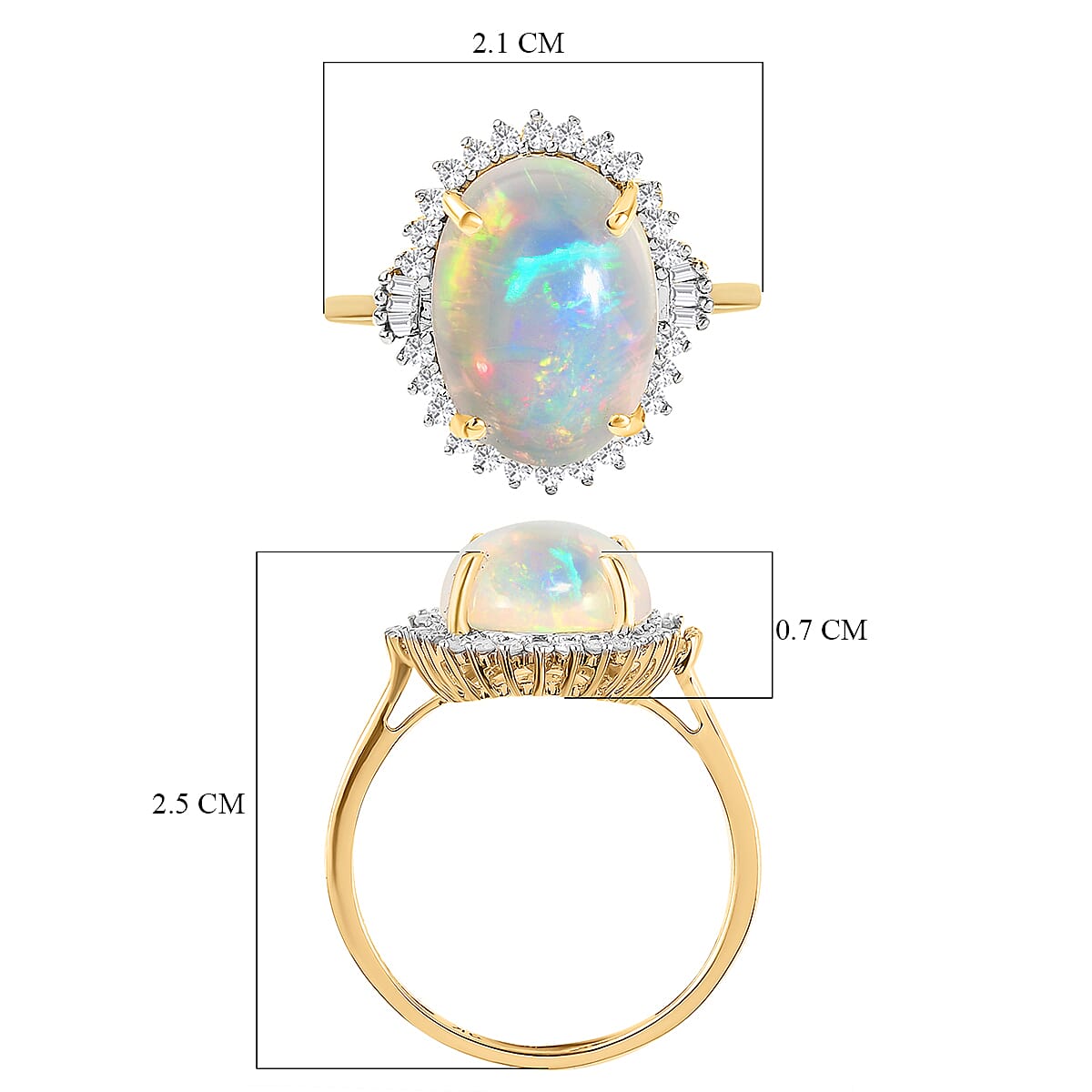 9K Yellow Gold AAA Ethiopian Welo Opal and Diamond Ring 4.20 Ct.