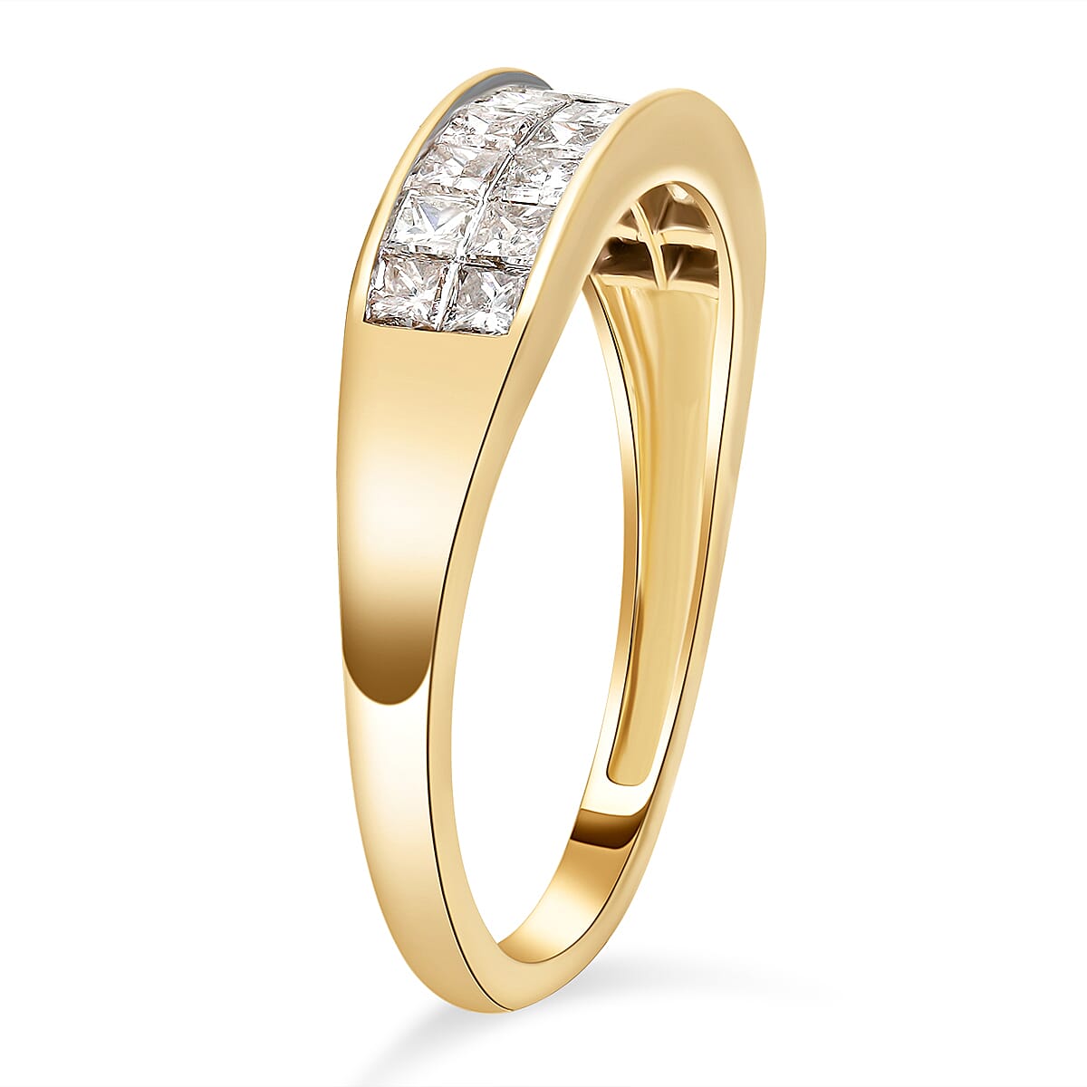 9K Yellow Gold SGL Certified Diamond (I3/G-H) Double Row Half Eternity Ring 1.00 Ct.