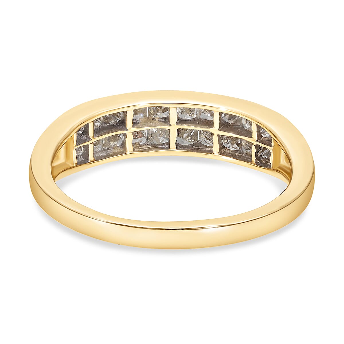 9K Yellow Gold SGL Certified Diamond (I3/G-H) Double Row Half Eternity Ring 1.00 Ct.