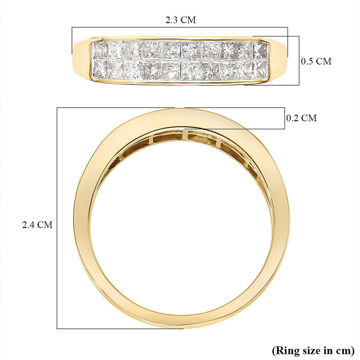 9K Yellow Gold SGL Certified Diamond (I3/G-H) Double Row Half Eternity Ring 1.00 Ct.