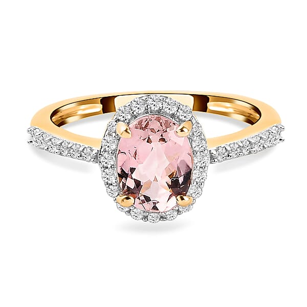 9K Yellow Gold Halo AA Blush Tourmaline Ring with Diamond 1.41 Ct ...