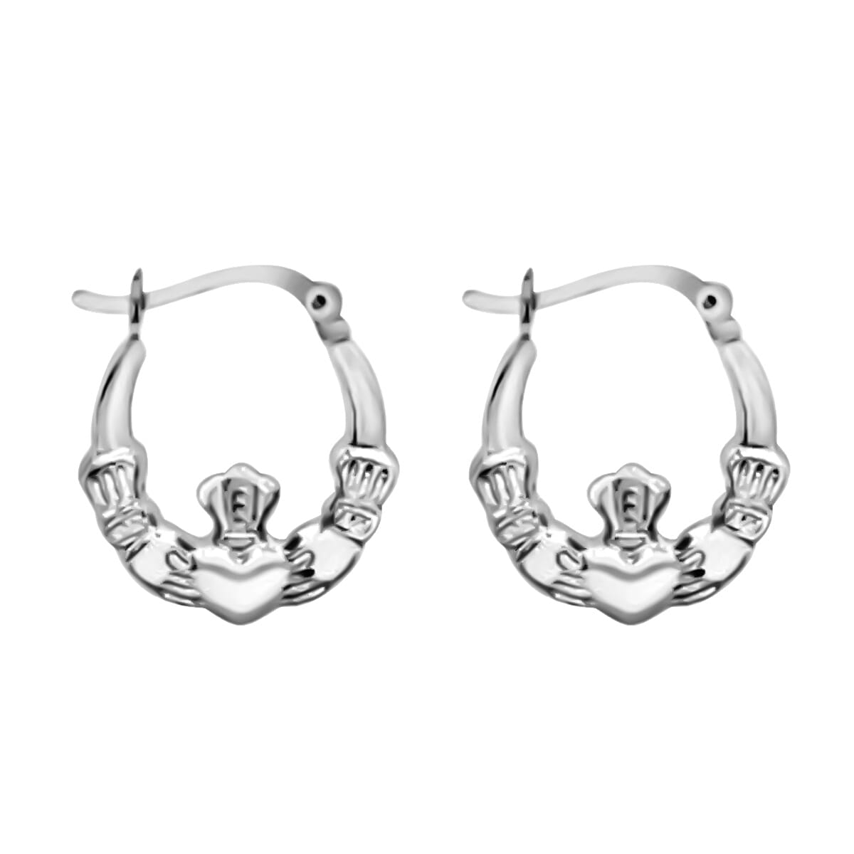 Sterling Silver Claddagh Creole Earrings With Clasp