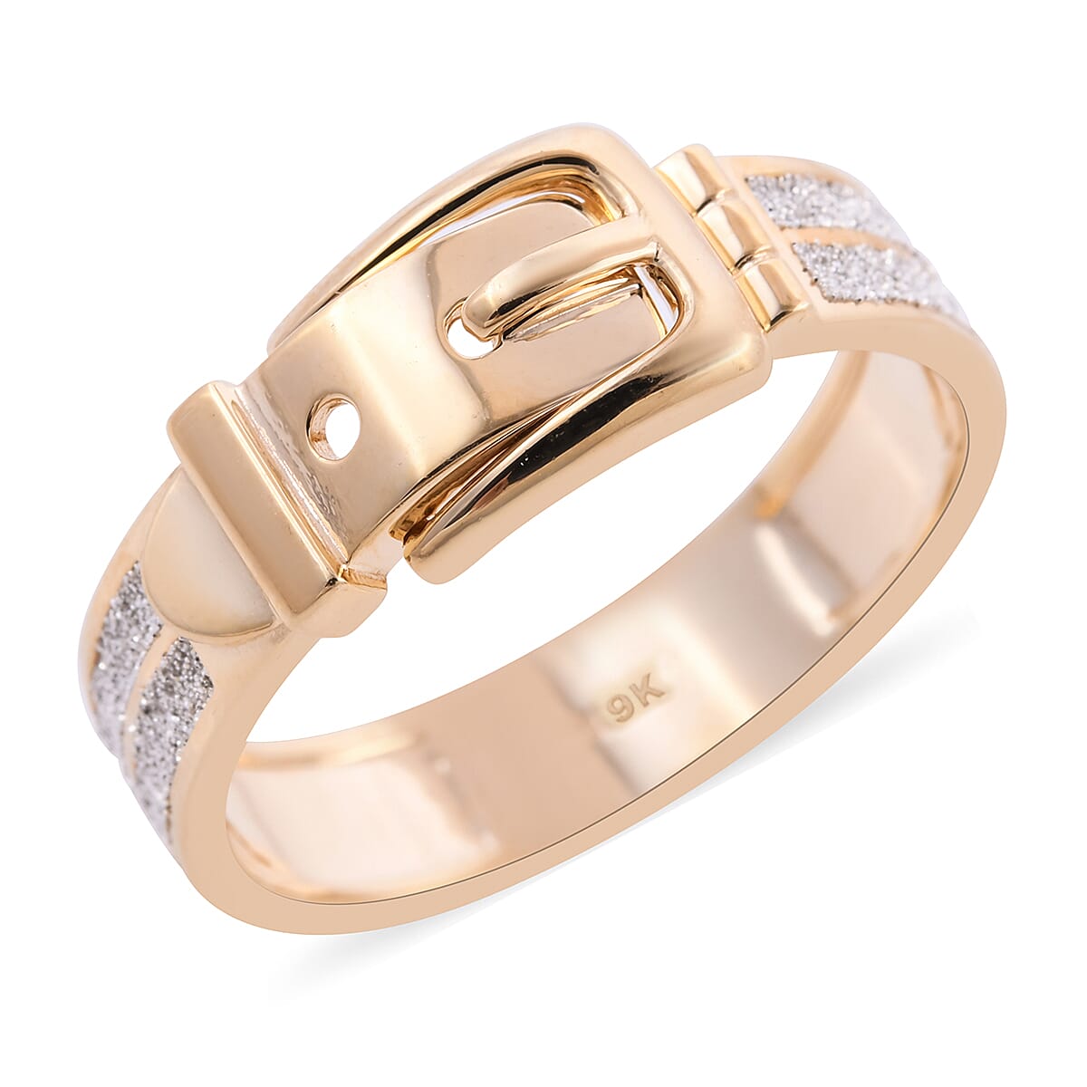 Royal Bali Collection - 9K Yellow Gold Diamond Cut Buckle Ring