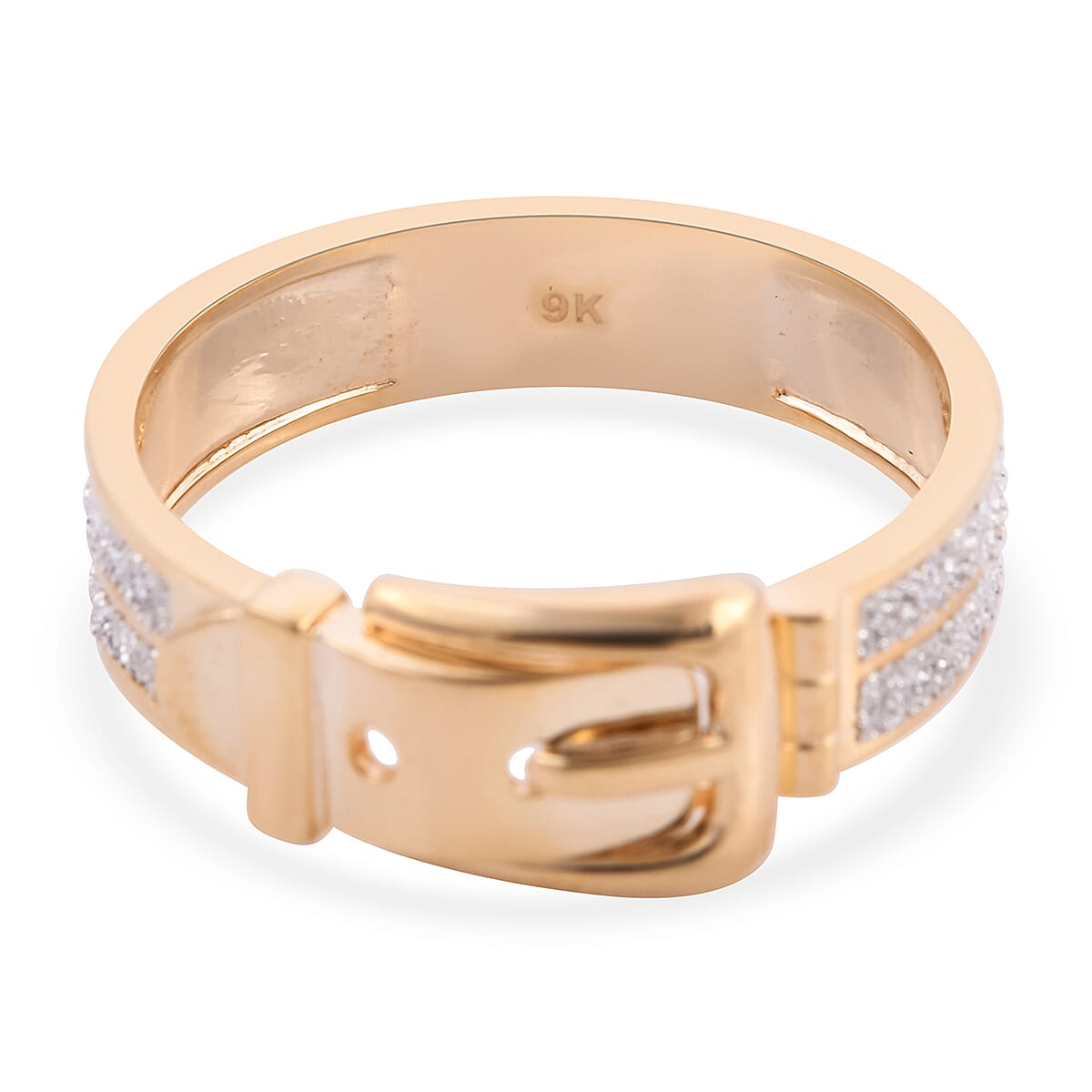 Royal Bali Collection - 9K Yellow Gold Diamond Cut Buckle Ring