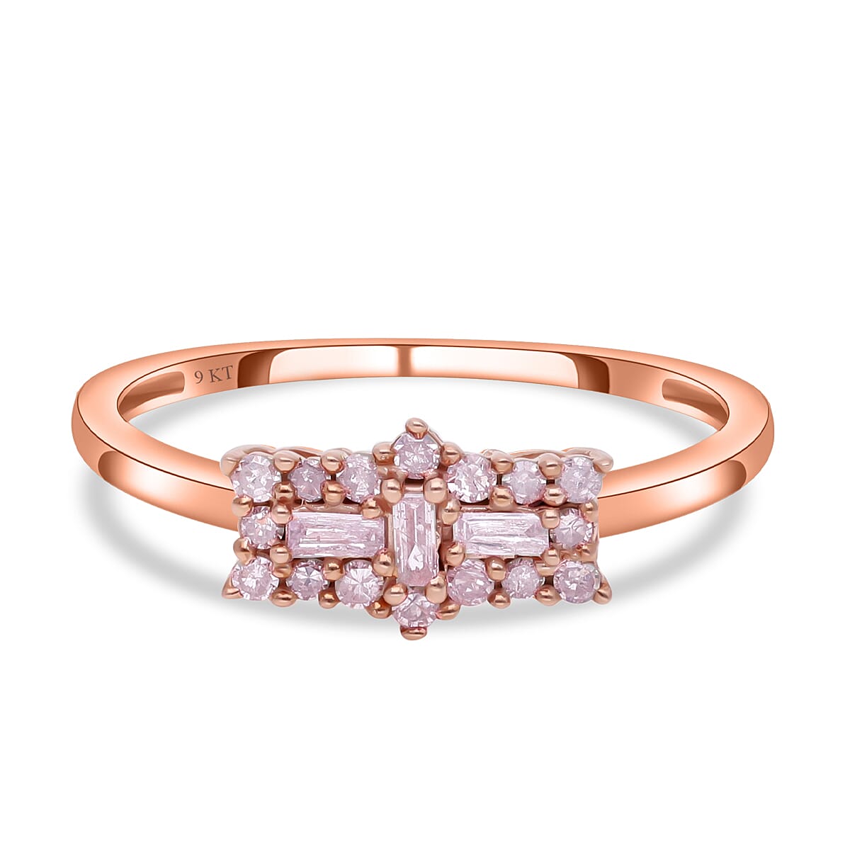 9K Rose Gold Natural Pink Diamond Boat Ring 0.33 Ct.