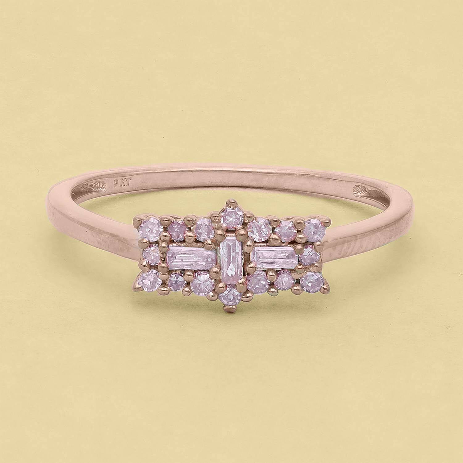 9K Rose Gold Natural Pink Diamond Boat Ring 0.33 Ct.