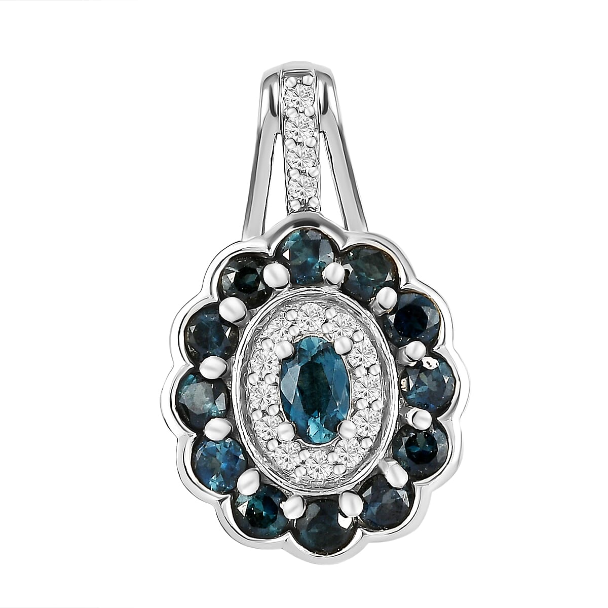 Natural Mutuca Indicolite and Natural Cambodian Zircon Pendant in Platinum Overlay Sterling Silver 1.23 Ct.