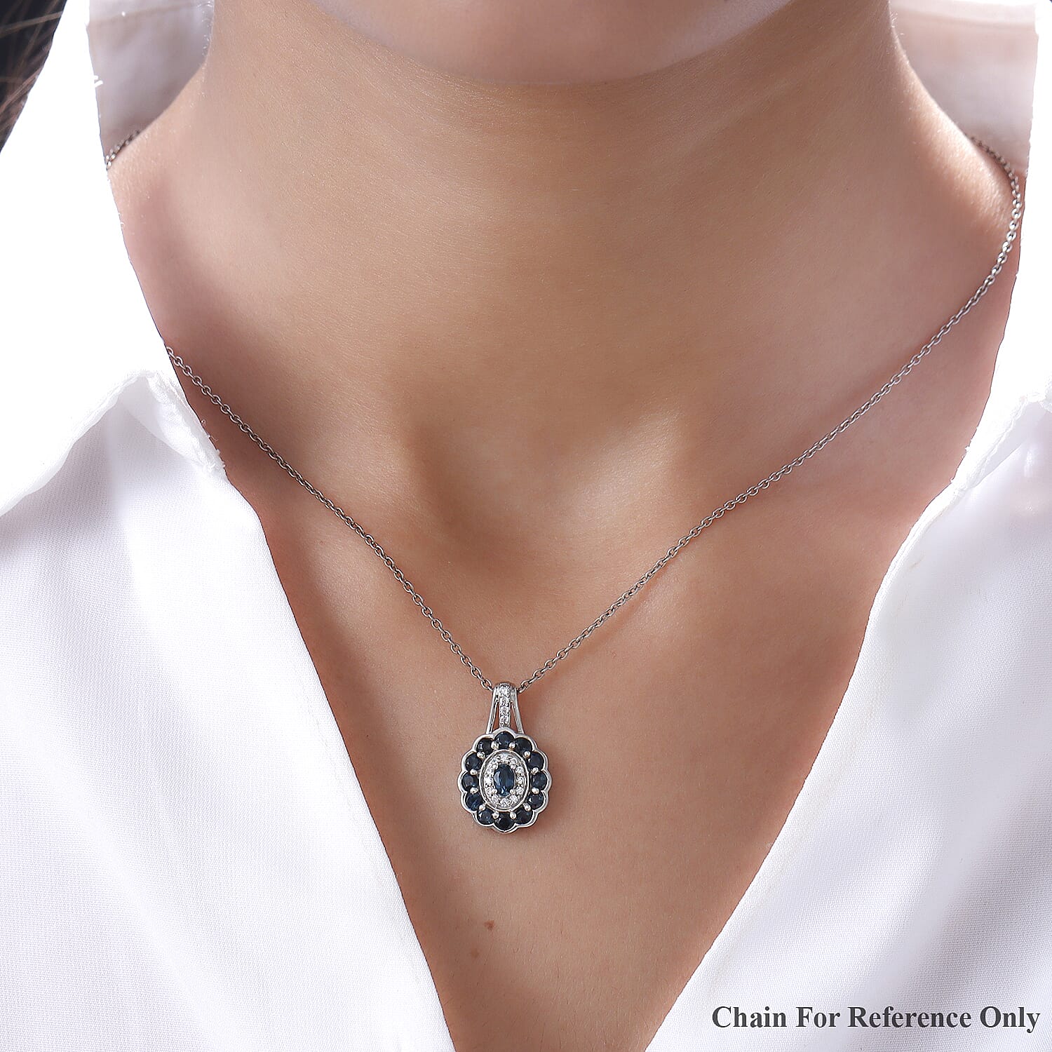 Natural Mutuca Indicolite and Natural Cambodian Zircon Pendant in Platinum Overlay Sterling Silver 1.23 Ct.