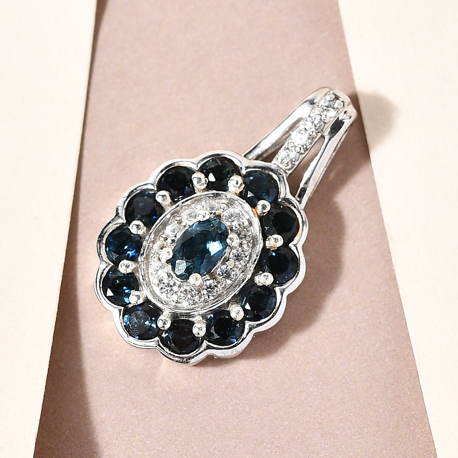 Natural Mutuca Indicolite and Natural Cambodian Zircon Pendant in Platinum Overlay Sterling Silver 1.23 Ct.