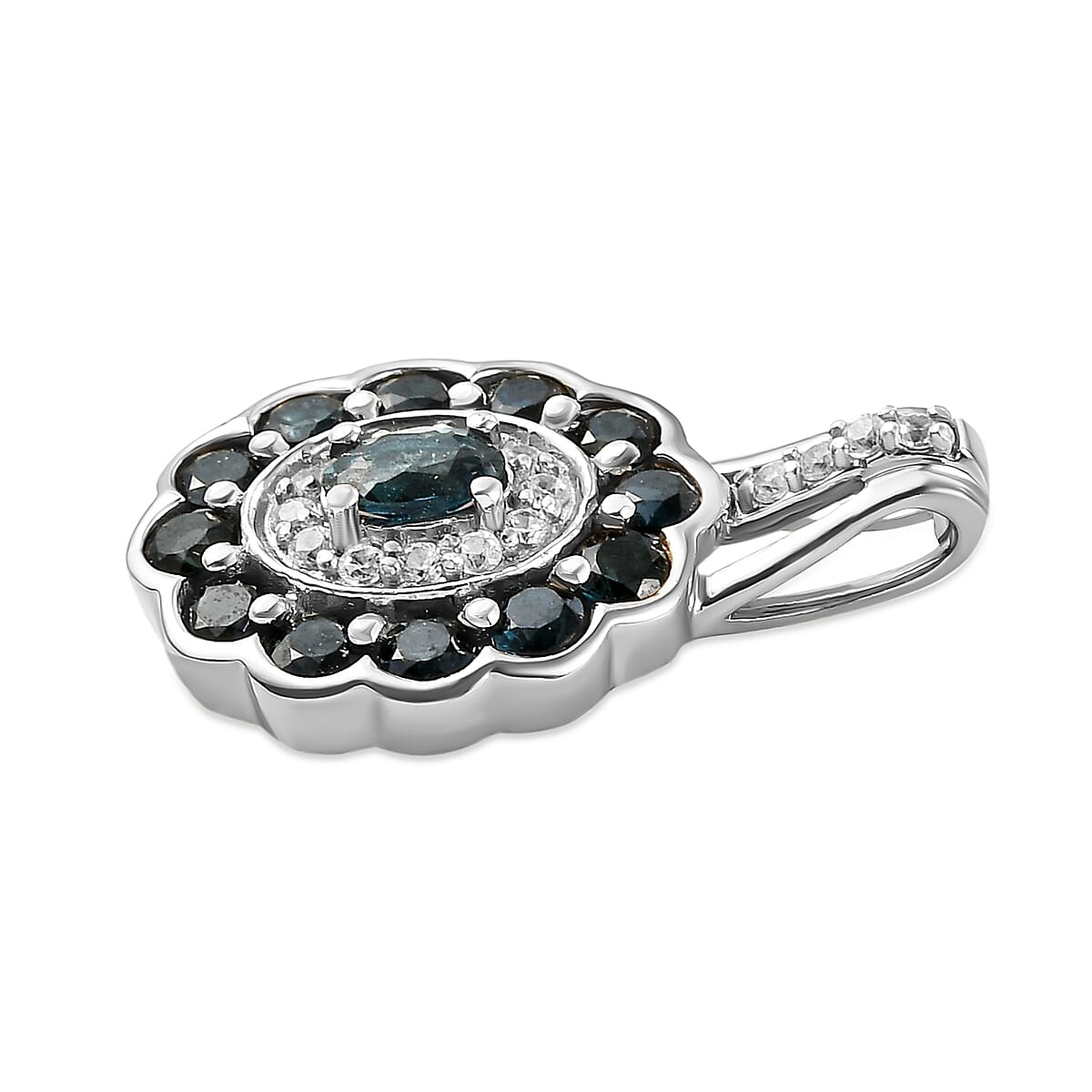 Natural Mutuca Indicolite and Natural Cambodian Zircon Pendant in Platinum Overlay Sterling Silver 1.23 Ct.