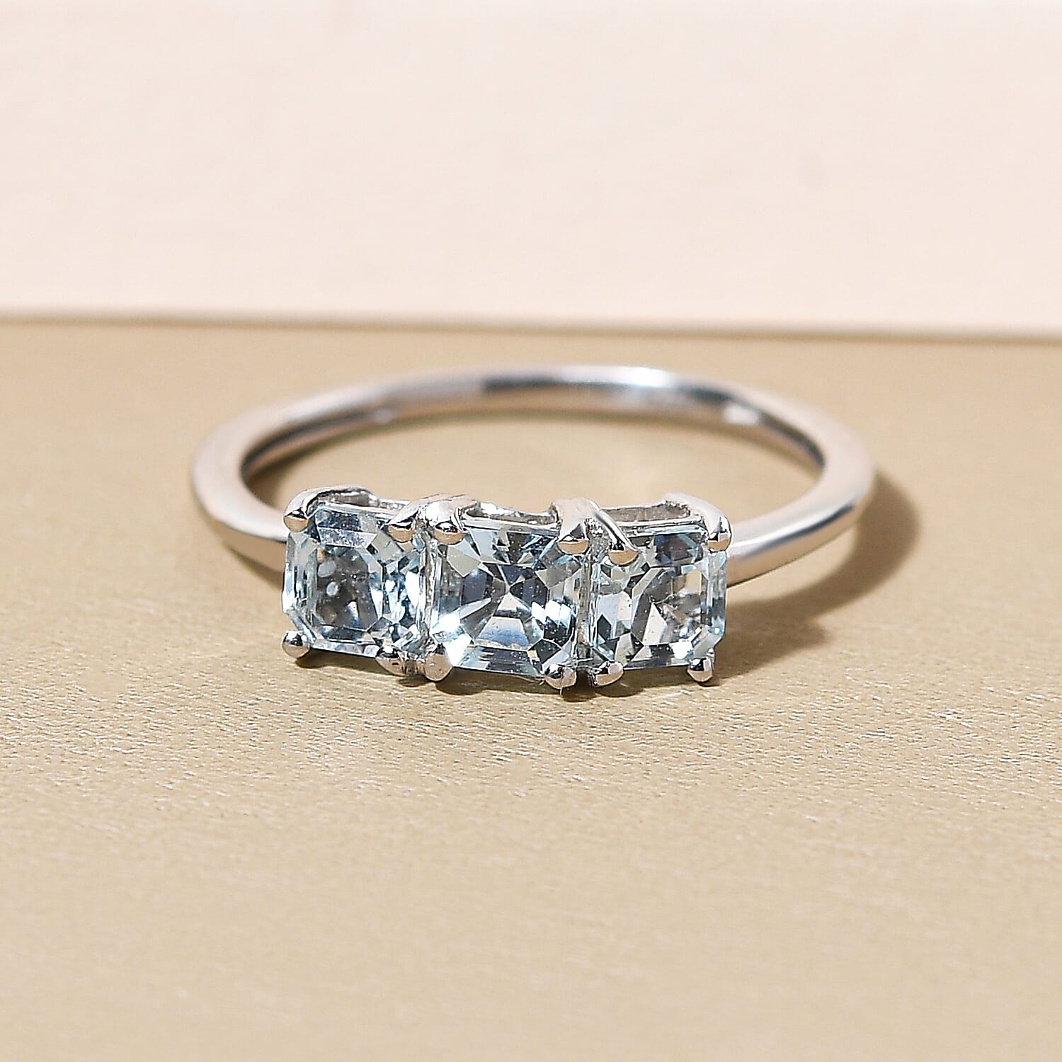 Espirito Santo Aquamarine (Asscher Cut) Trilogy Ring in Sterling Silver 1.00 Ct.