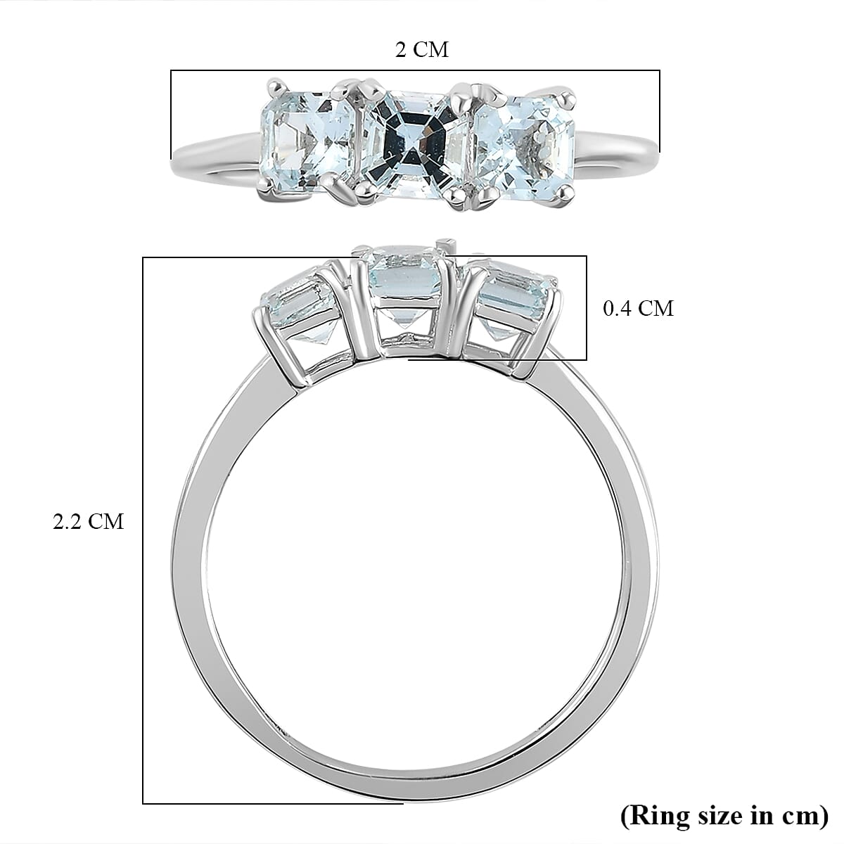 Espirito Santo Aquamarine (Asscher Cut) Trilogy Ring in Sterling Silver 1.00 Ct.