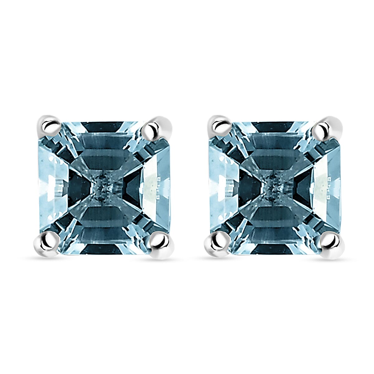 Santa Teresa Aquamarine (Asscher Cut) Stud Earrings (with Push Back) in Platinum Overlay Sterling Silver 1.21 Ct.