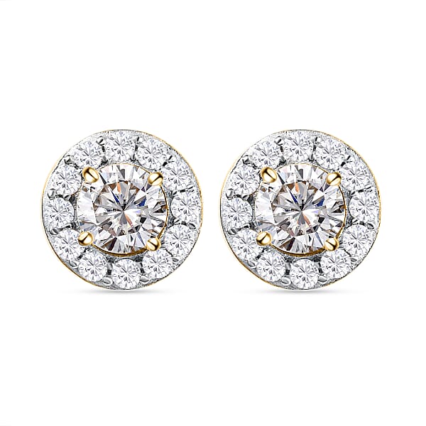Moissanite Stud Earrings in 14K Gold Plated Sterling Silver 1.00 Ct