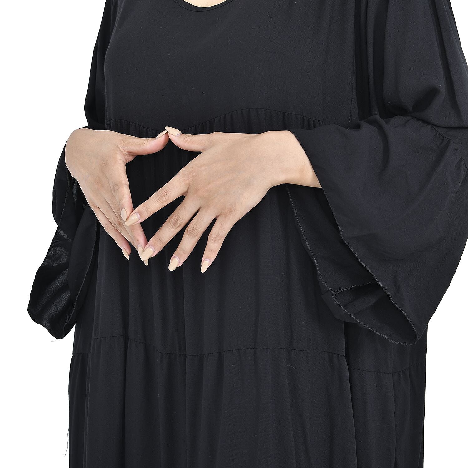 Close Out Deal - Viscose Leaf Print Long Dress - Black