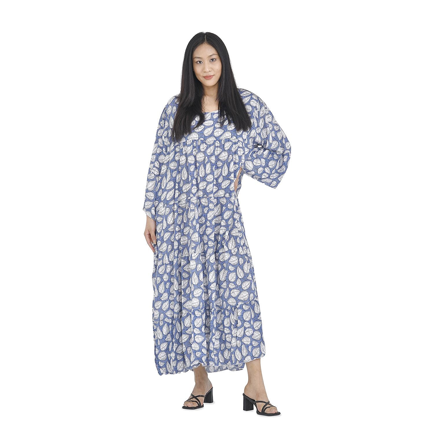 Close Out Deal - 100% Floral Pattern Long Dress (Size 12-22) -Navy