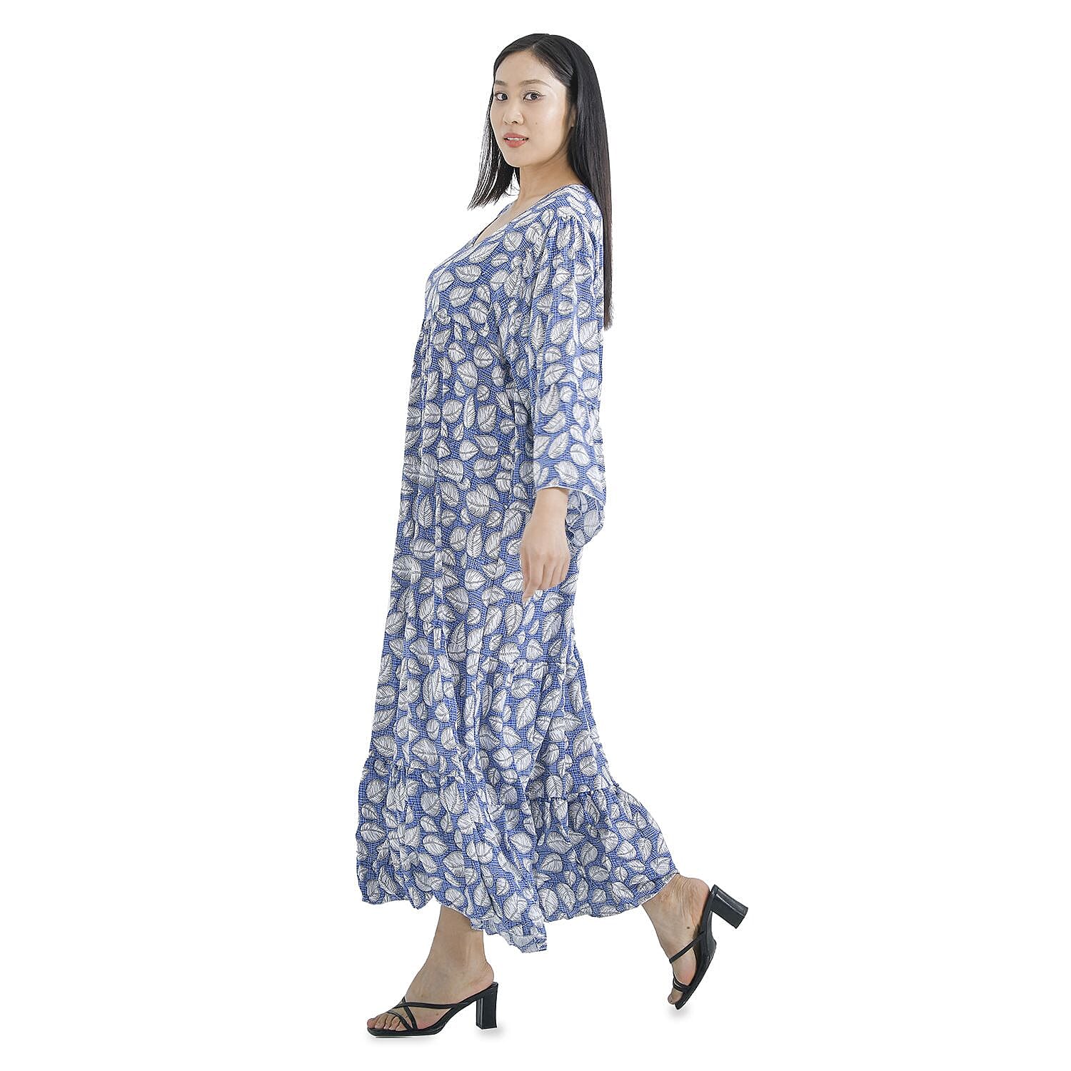 Close Out Deal - 100% Floral Pattern Long Dress (Size 12-22) -Navy
