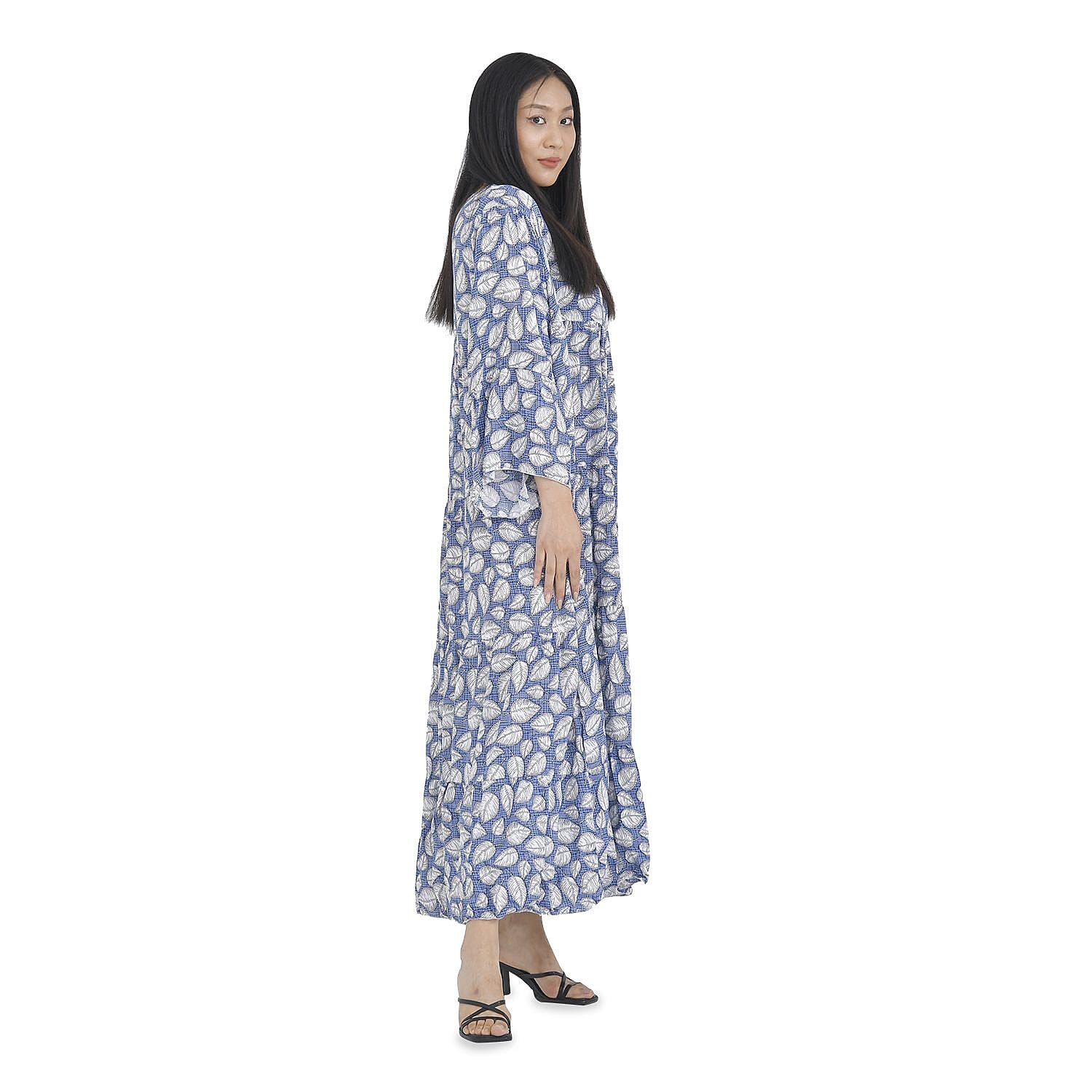 Close Out Deal - 100% Floral Pattern Long Dress (Size 12-22) -Navy