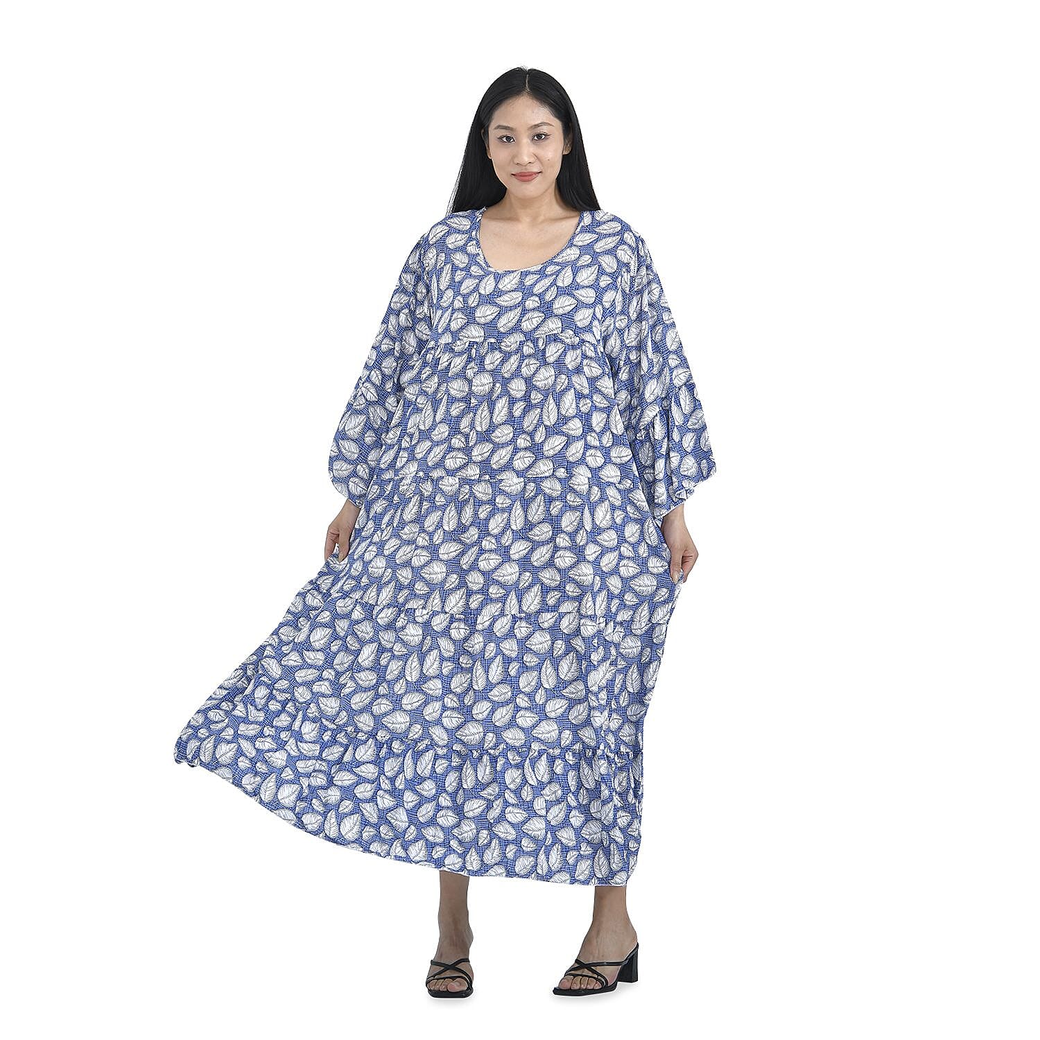 Close Out Deal - 100% Floral Pattern Long Dress (Size 12-22) -Navy