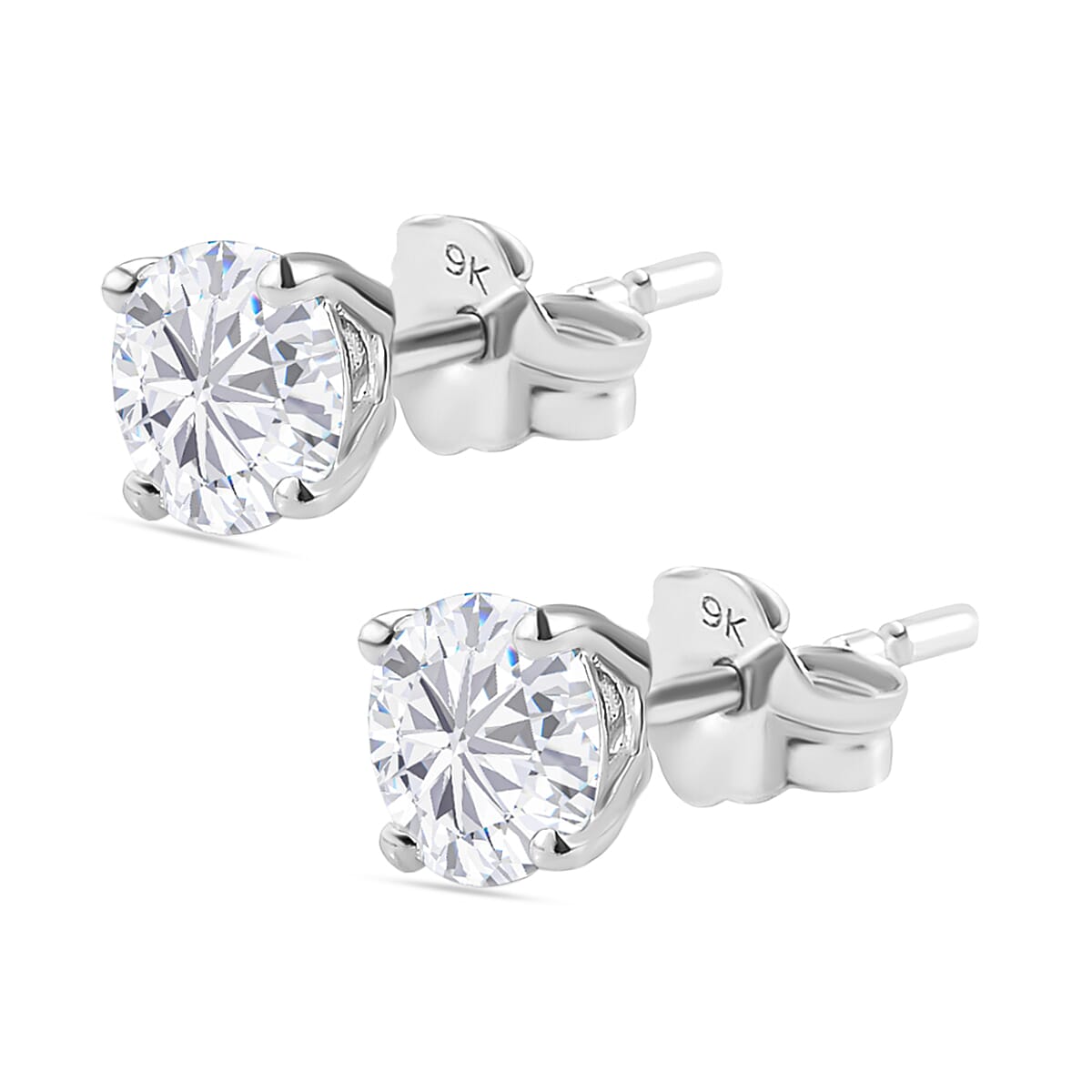 9K White Gold Moissanite Stud Earrings (With Push Back)
